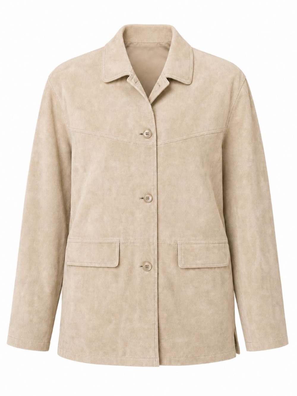 Jessica Holbrook Beige Genuine Suede Long Button Front Jacket Size L